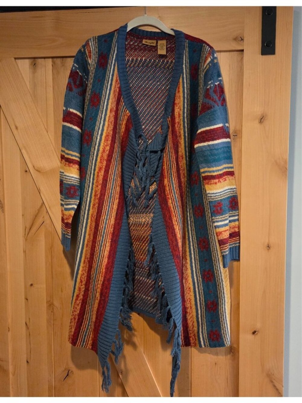 Wrangler Open Cardigan Sweater Womens M Fringe Aztec Southwestern Cowgirl